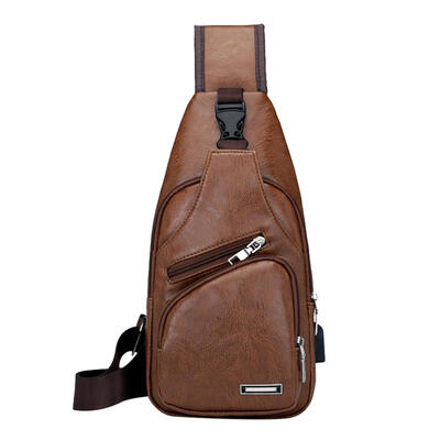 

USB Charging Men Teen Chest Pack Leather Sling Shoulder Crossbody Handbags
