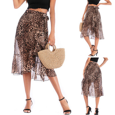 

Roseonmyhand Womens A-line Floral High Waist Leopard Pleated Flared Gown Midi Skirts