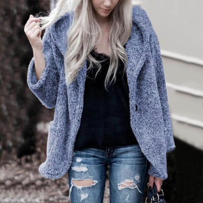 

Roseonmyhand Women Fashion Autumn And Wnter Warm Collar Long Sleeves Plush Hat Jacket