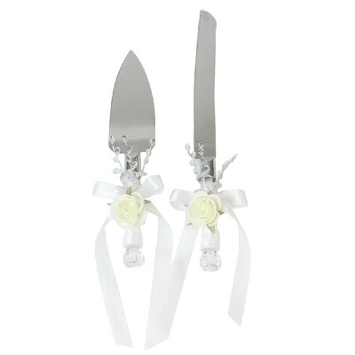 

Stainless Steel Wedding Cake Knife & Server Set Crystal Handle Cake Cutter with Flower Decoration for Wedding Anniversary Birthday