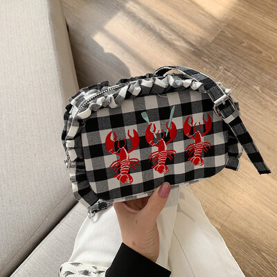

Qiao Bani 2019 new Korean chic fashion canvas contrast color lace small square bag shoulder diagonal trend handbags