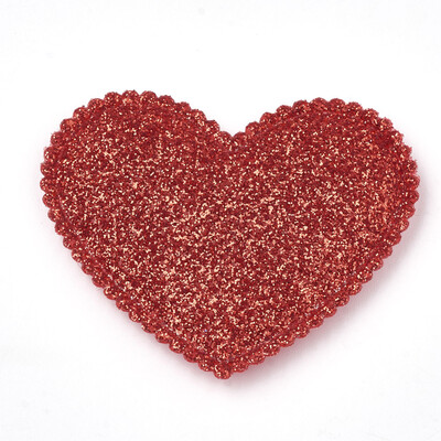 

Glitter PU Patches with Non Woven Fabric Back&Sponge Inside Heart Red 44x53x45mm