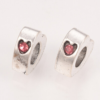 

Alloy Rhinestone European Beads Large Hole Beads Heart Antique Silver 95x95x35mm Hole 45mm