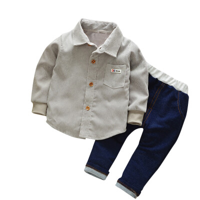 

Infant Baby Boys Girls Solid Shirt Tops Denim Pants 2Pcs Set Outfit Clothes