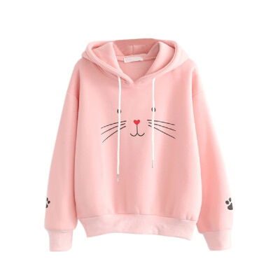 

Women Plus Velvet Warm Plus Size Cute Cat Print Pullover Hoodie Long Sleeve Casual Winter Autumn Loose Tops