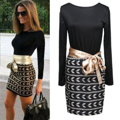 

US Women Long Sleeve Bodycon Bandage Evening Party Cocktail Dress Pencil Skirt