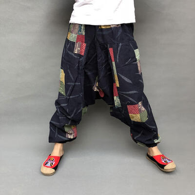

Cotton Linen Men Loose Harem Pants Print Retro Drop Crotch Cross-pants Hip-hop Casual Wide-leg Large Size Bloomers Trousers Male