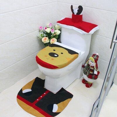 

3 Pcs Christmas Ornament Toilet Pad Water Tank Lid Cover Set Bathroom Decor Set
