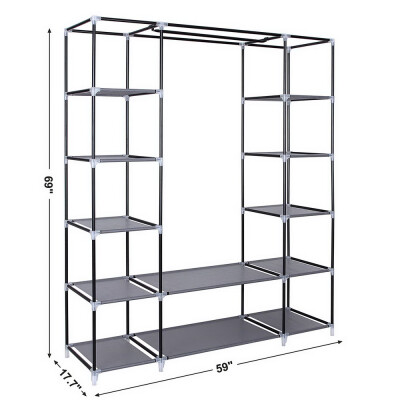 

Quick&Easy to Assemble Clothes Closet Wardrobe Storage Organizer with Non-Woven Fabric Durable Gray