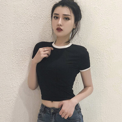 

Womens O Neck Short Sleeve Color Block Slim T-Shirt