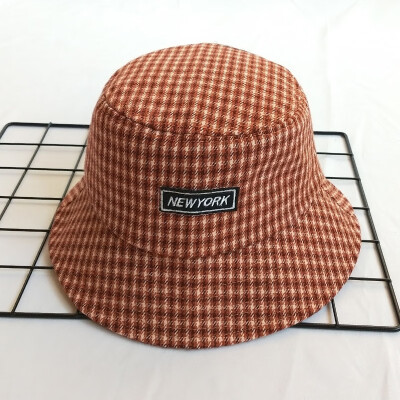 

Net Red Hat children Spring Winter Ms Fisherman hat female Korean version embroidered plaid couple basin hat casual anti-sun hat