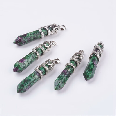 

Natural Ruby in Zoisite Big Pointed Pendants with Alloy Findings Faceted Bullet Platinum 5963x1112mm Hole 4x7mm