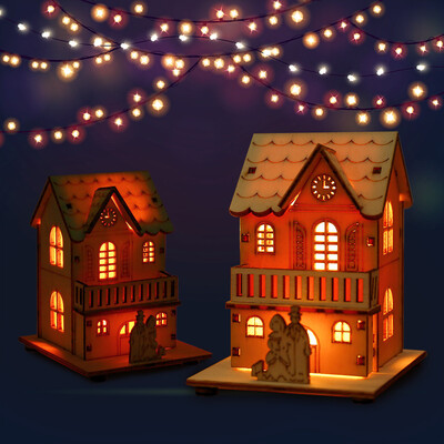 

Gobestart 2PACK Wooden LED House Lighted Cabin For Party Wedding Decoration Christmas