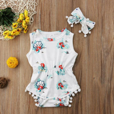

Cotton Newborn Baby Girls Mermaid Bodysuit Romper Jumpsuit Headband Outfits Set