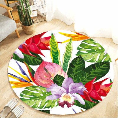 

Toponeto Tropical Plant leaves Pattern Round Flannel Bathroom Kitchen Carpet 80cm
