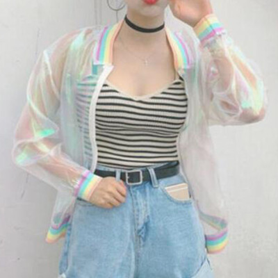 

Rainbow Collar Laser Symphony Jacket Iridescent Transparent Coat Cool Unique 1Pc