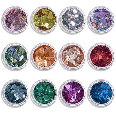 

Laser Colorful DIY Sequins Peach Heart Nail Stickers Nail Art Decoration