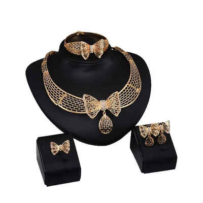 

Stylish Butterfly Oval Shape Pendants Wide Chain Necklace Bracelet Earring Rings Jewelry Set