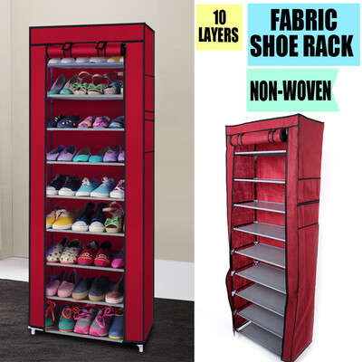 

10Tiers 9Lattices Shoe Rack Shelf Storage Closet Organizer Cabinet With Cover