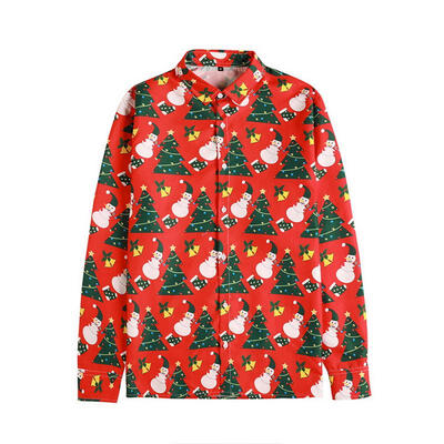

Mens Long Sleeve Floral Shirts Printed Christmas Trees Button Down T-shirts