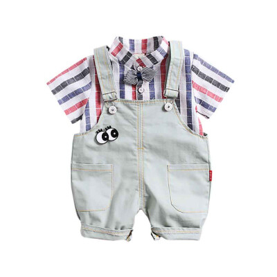 

2Pcs Baby Boy Sets Summer Casual Fashion Childrens Striped T-Shirt And Suspender Pants Set Kids Overalls