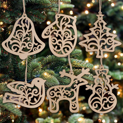 

〖Follure〗6Pcs New Christmas Tree Ornaments Hanging Xmas Tree Party Decor Wooden Pendant