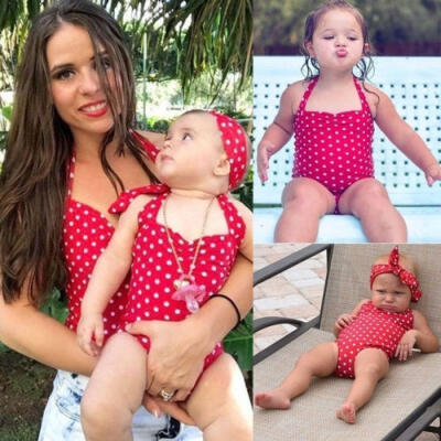 

Newborn Baby Girls Polka DotC Toddler Swimwear Swimming Halter Bikini NEW