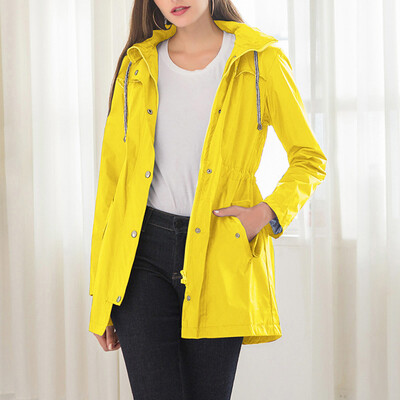 

Womens Long Sleeve Hooded Wind Jacket Ladies Outdoor Waterproof Rain Coat Plus