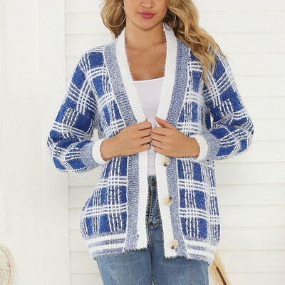 

〖Follure〗Women V-Neck Patchwork Button Long Sleeve Knitted Sweater Loose Cardigan