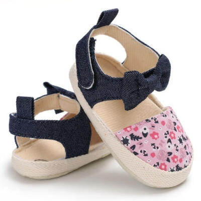 

Summer Newborn Baby Girl Princess Floral Bowknot Canvas Shoes Sandals