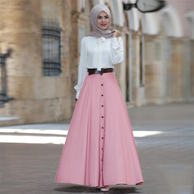 

Roseonmyhand Women Vintage Pleated Skirt Pure Color Long Skirt High Waist Maxi Dress