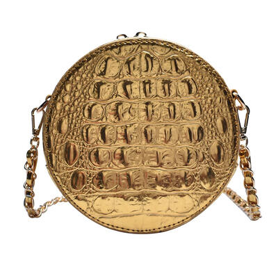 

Solid Color Crocodile Bag Women Shoulder Messenger PU Leather Round Bags