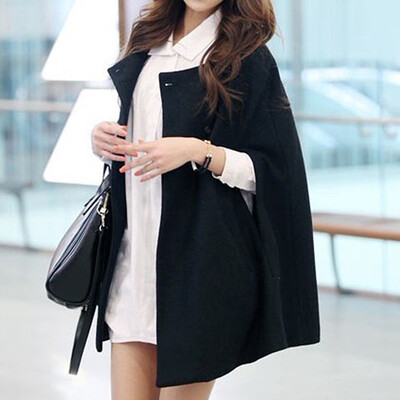 

Women Loose Fashion Casual Cloak Coat Autumn Winter Long Woolen Warm Coat All-match Lady Shawl Cape