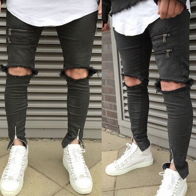 

SUNSIOM Fashion Men\s Ripped Skinny Punk Jeans Destroyed Frayed Slim Fit Denim Pants