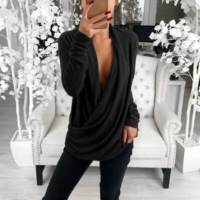 

Ladies sexy versatile low-cut stacked long-sleeved top