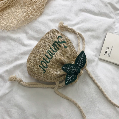 

Women Drawstring Straw Handbags Summer Small Woven Shoulder Bags Fashion Female Portable Crossbody Bags