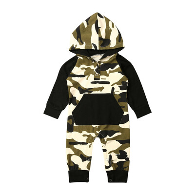 

Autumn Newborn Baby Boy Long Sleeve DinosaurCamouflage Hooded Romper Clothes