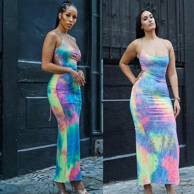 

2XL Women Sexy Backless Party Dresses Clubwear Casual Spaghetti Strap Bodycon Dress Long Dresses Nightclub Dress