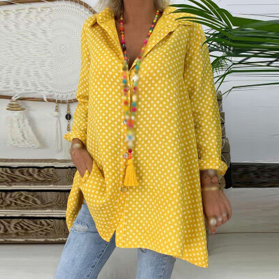 

Summer Women Casual Loose Polka Dots T Shirt Long Sleeve Sunscreen Shirts Tops