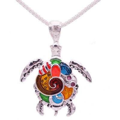 

Cute Rainbow Colors Tortoise Turtle Shaped Pendant Alloy Necklace Women jewelry for Gifts