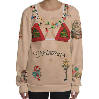 

Autumn Women Christmas T-Shirt Long Sleeve Cartoon Print O-Neck Casual Tops