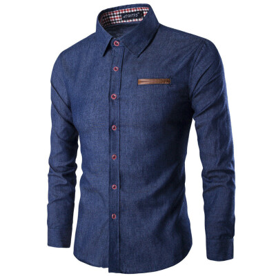 

Fashion Mens Luxury Long Sleeve Shirt Casual Slim Fit Denim Dress Shirt Tops