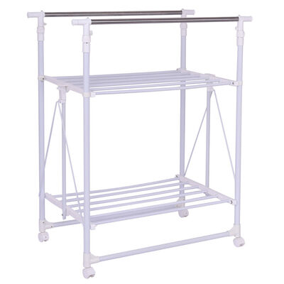 

Folding Adjustable Rolling Clothes Rack Hanger with 2 Shelves