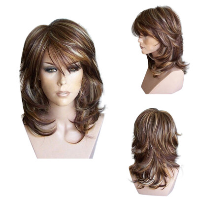 

〖Follure〗Medium Side Bang Highlighted Layered Slightly Curled Synthetic Wig