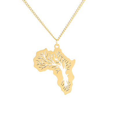 

New Personality Hip Hop Stainless Steel Africa Map Life Tree Pendant Necklace Mothers Day Gift