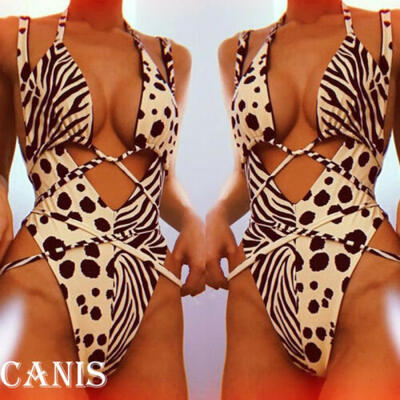

Women Swimsuit Monokini Deep-V One-piece Thong Leotard High Cut Bikini Bodysuit