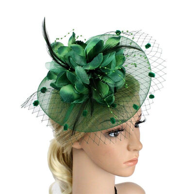

Lady Flower Mesh Fascinator Feather Headband Party Headwear Cocktail Headpiece