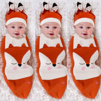 

Cartoon Fox Newborn Baby Girl Boy Swaddle Wrap Blanket Sleeping BagHat Costume