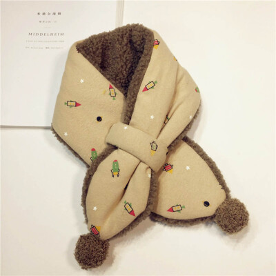 

Autumn And Winter Print Children Scarves Double-Faced Plush Ball Cute Baby Boys Girls Cross