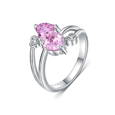 

Fashion Romantic Pink Double Heart Rhinestone Ring Double Hearts Design Exquisite Love Gift Romantic Ring